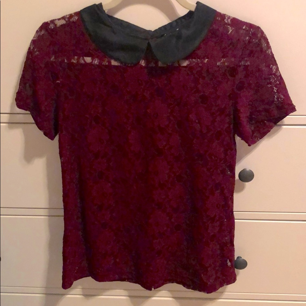 Burgundy Lace Collared Top